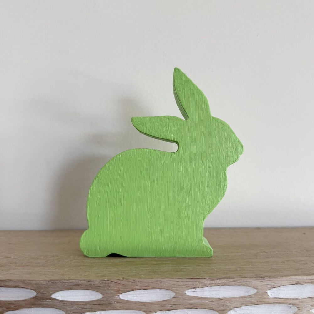Handmade Wooden Green Easter Bunny Figure